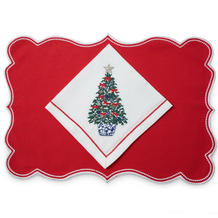 Set of 4 Noel Christmas Tree Embroidered Napkins - The Well Appointed House
