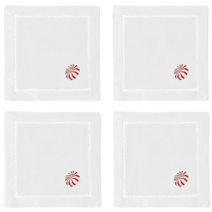 Set of 4 Peppermint Candy Christmas Cocktail Napkins - The Well Appointed House