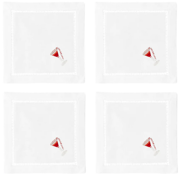 Set of 4 Peppermint Martini Christmas Cocktail Napkins - The Well Appointed House