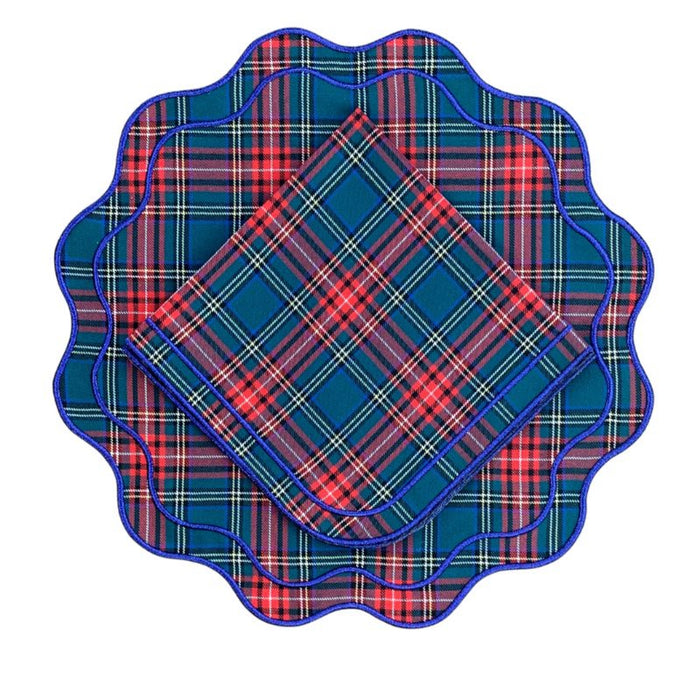Darcy Napkin in Plaid with Blue Embroidery - Well Appointed House
