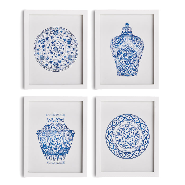 Set of Four Blue and White Dynasty Petite Prints in Gray Frames - The Well Appointed House