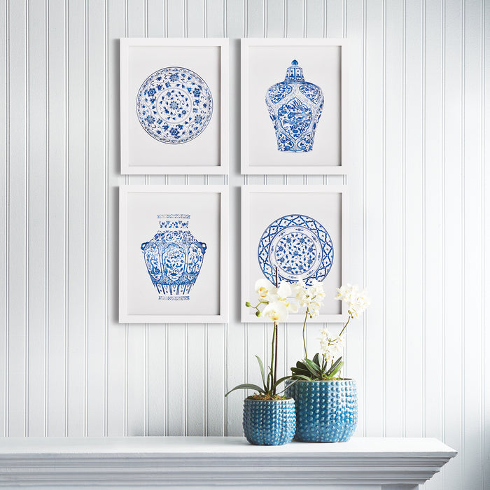 Set of Four Blue and White Dynasty Petite Prints in Gray Frames - The Well Appointed House