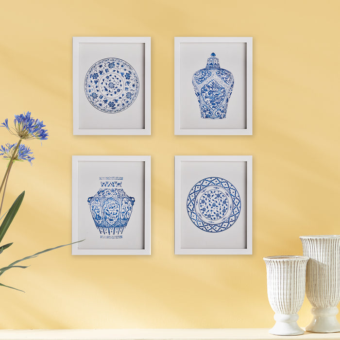 Set of Four Blue and White Dynasty Petite Prints in Gray Frames - The Well Appointed House