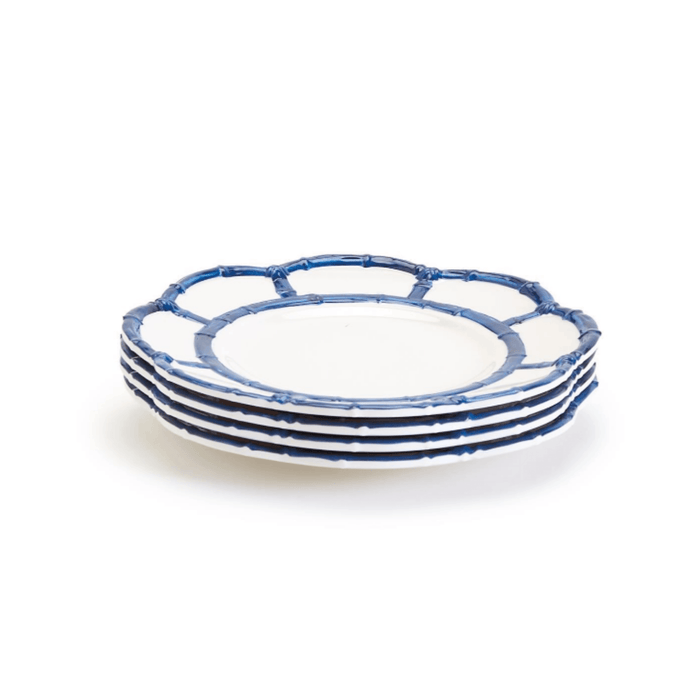 Set of Four Blue Bamboo Touch Melamine Salad / Dessert Plates - Dinnerware - The Well Appointed House