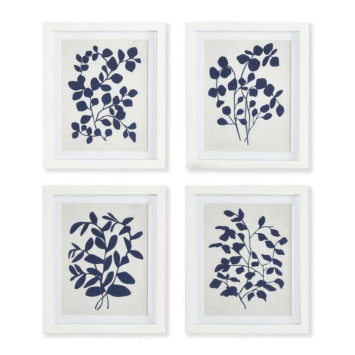 Set of Four Framed Navy and White Leafy Vine Prints - The Well Appointed House