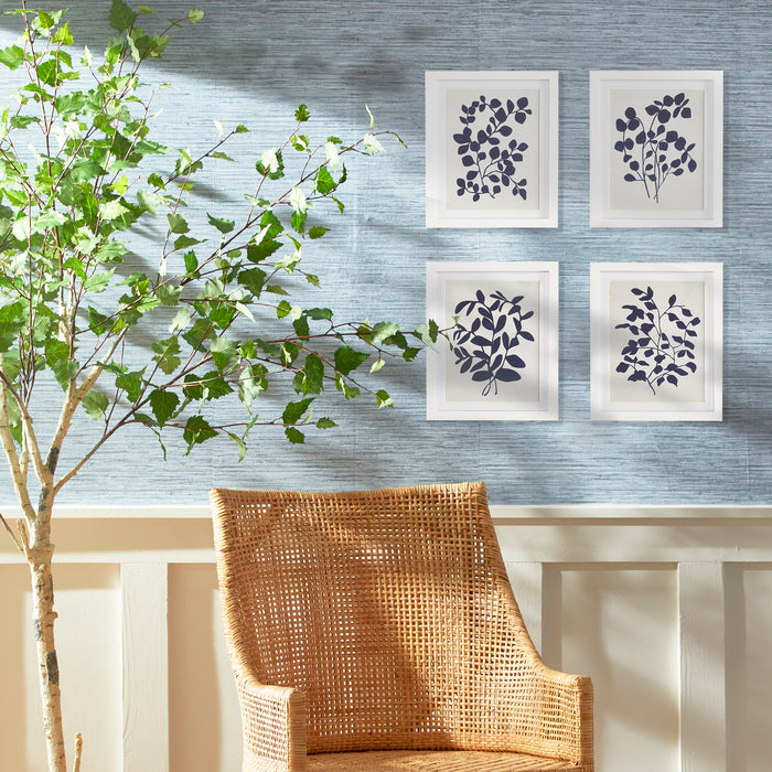 Set of Four Framed Navy and White Leafy Vine Prints - The Well Appointed House