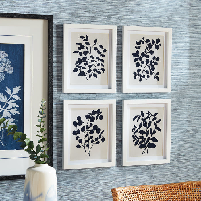 Set of Four Framed Navy and White Leafy Vine Prints - The Well Appointed House