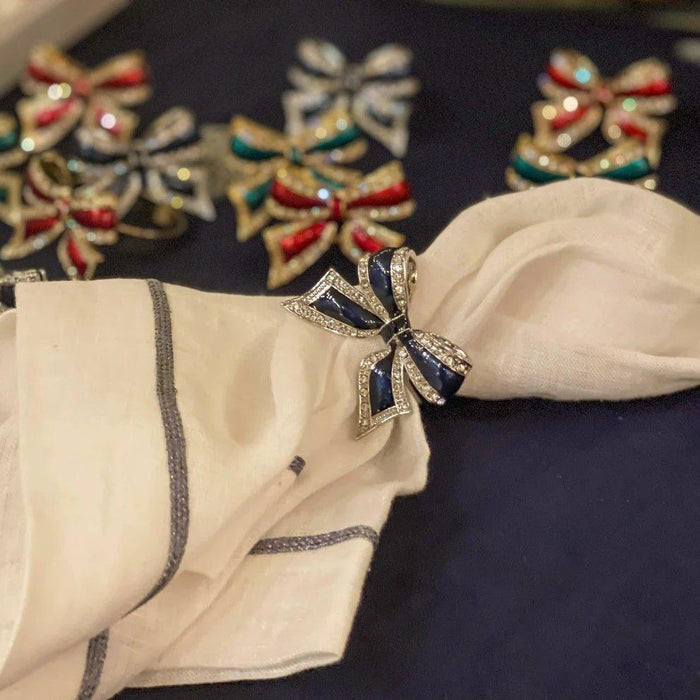 Set of Four Navy Enamel Bow Skinny Napkin Rings - Napkin Rings - The Well Appointed House
