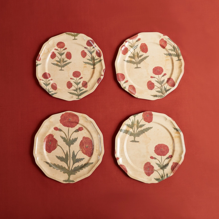 Set of Four Red Poppy Side Plates - The Well Appointed House