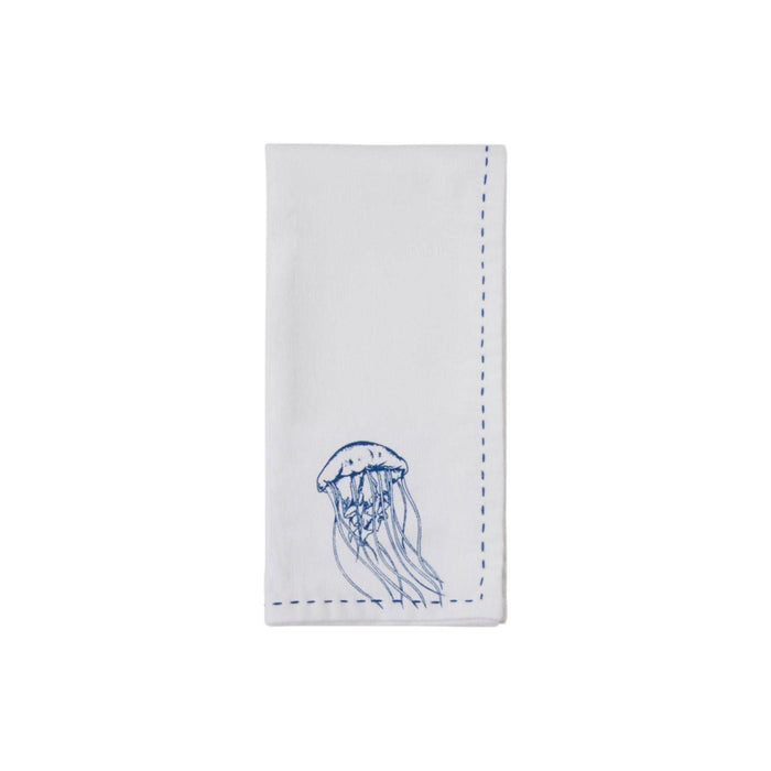 Set of Four White Cotton Napkins Sea Life Napkins - Dinner Napkins - The Well Appointed House