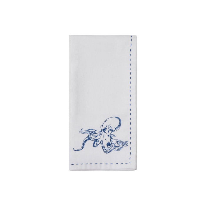 Set of Four White Cotton Napkins Sea Life Napkins - Dinner Napkins - The Well Appointed House