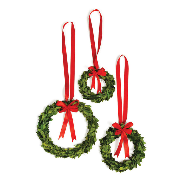Set of Three Boxwood Wreaths with Red Ribbons - The Well Appointed House