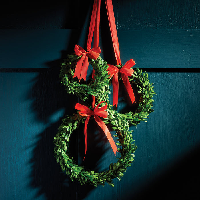 Set of Three Boxwood Wreaths with Red Ribbons - The Well Appointed House