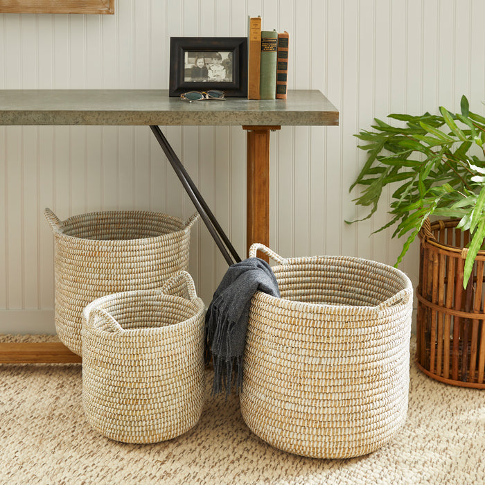 Set of Three Round Rivergrass Storage Baskets with Handles - The Well Appointed House