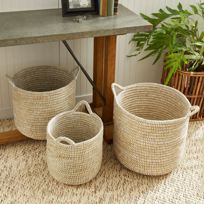 Set of Three Round Rivergrass Storage Baskets with Handles - The Well Appointed House