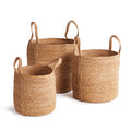 Set of Three Seagrass Round Baskets with Long Handles - The Well Appointed House