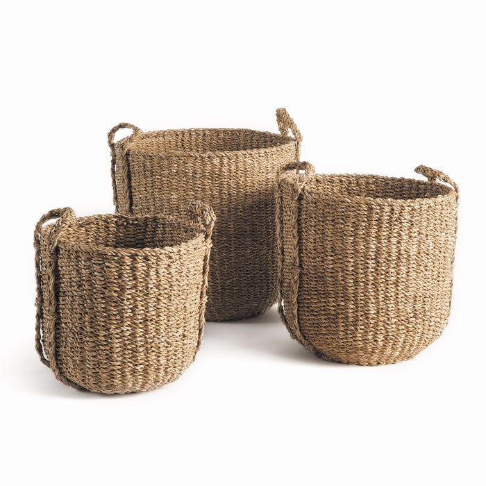 Set of Three Seagrass Round Drum Baskets - The Well Appointed House