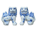 Set of Two Blue and White Porcelain Foo Dog Statues - Decorative Objects - The Well Appointed House