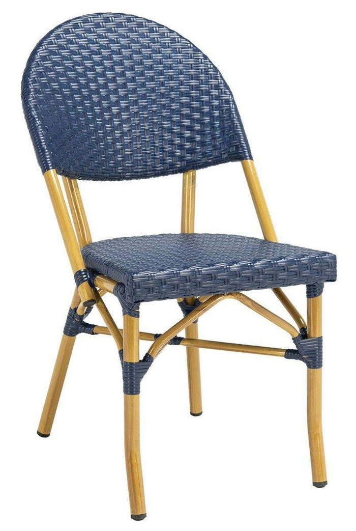 Set of Two Blue PE Wicker & Faux Bamboo Indoor-Outdoor Bistro Chairs - Outdoor Dining Tables & Chairs - The Well Appointed House
