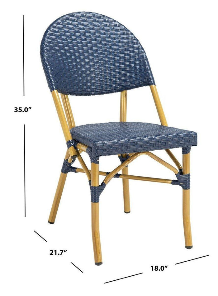 Set of Two Blue PE Wicker & Faux Bamboo Indoor-Outdoor Bistro Chairs - Outdoor Dining Tables & Chairs - The Well Appointed House