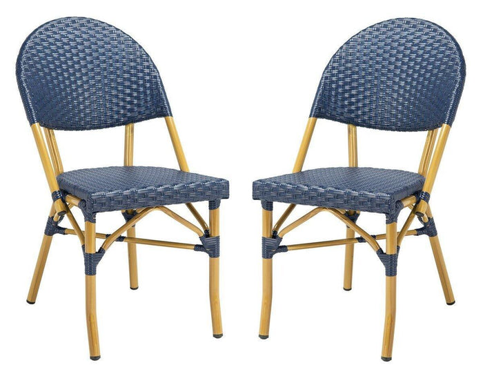 Set of Two Blue PE Wicker & Faux Bamboo Indoor-Outdoor Bistro Chairs - Outdoor Dining Tables & Chairs - The Well Appointed House