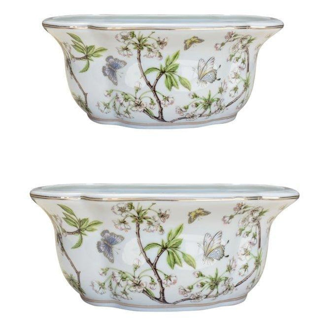 Set of Two Cherry Blossoms Porcelain Oval Planters - Indoor Planters - The Well Appointed House