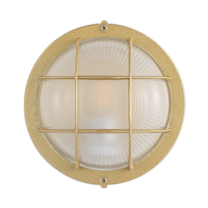 Set of Two Gold Finish Industrial Grid Outdoor Wall Sconces - Outdoor Lighting - The Well Appointed House