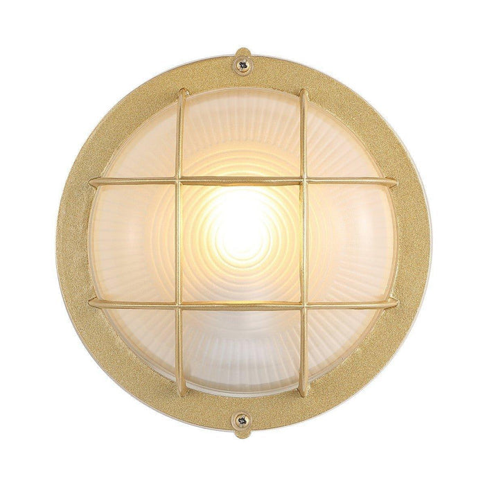 Set of Two Gold Finish Industrial Grid Outdoor Wall Sconces - Outdoor Lighting - The Well Appointed House
