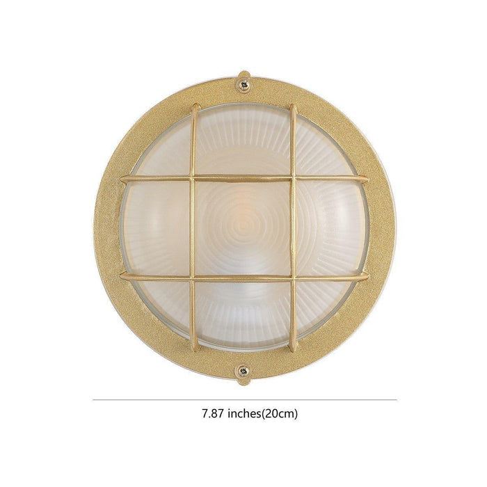 Set of Two Gold Finish Industrial Grid Outdoor Wall Sconces - Outdoor Lighting - The Well Appointed House