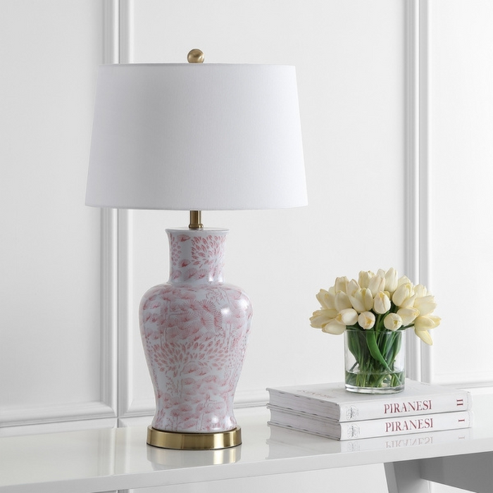 Set of Two Pink Floral Ceramic Table Lamps