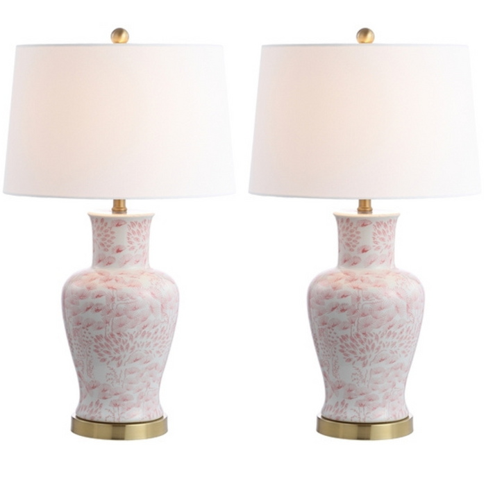 Set of Two Pink Floral Ceramic Table Lamps