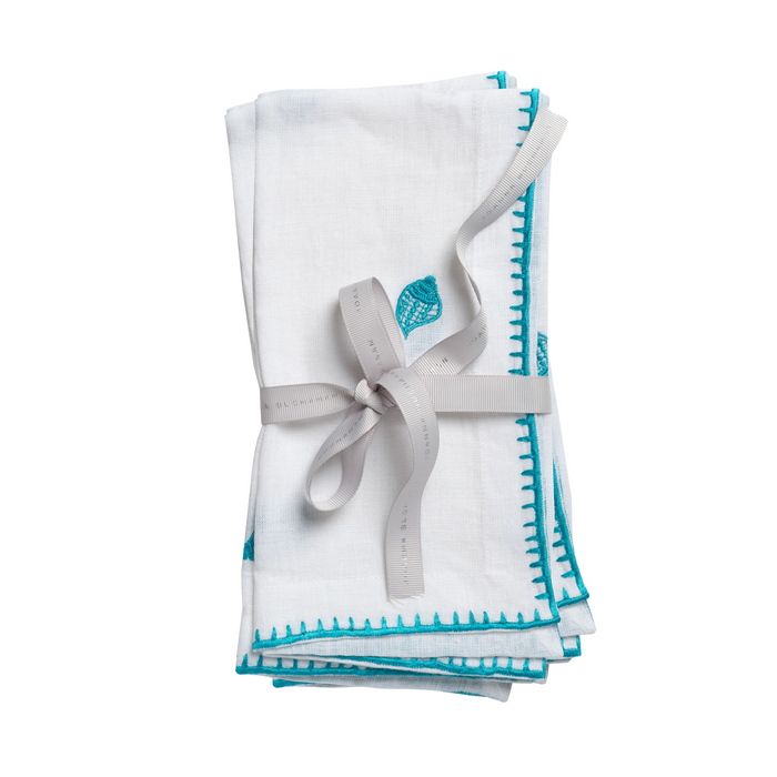 Shell Embroidered Dinner Napkins, White, Set of Two - The Well Appointed House