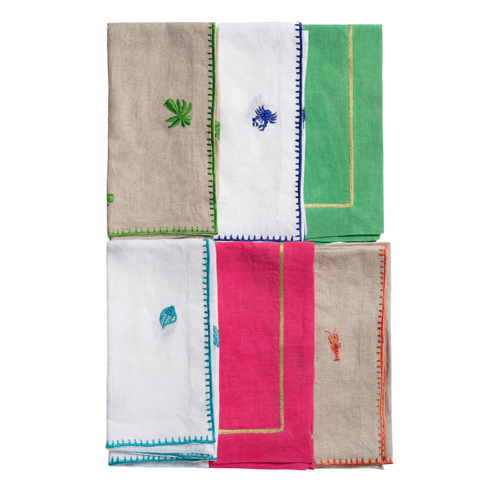 Shell Embroidered Dinner Napkins, White, Set of Two - The Well Appointed House