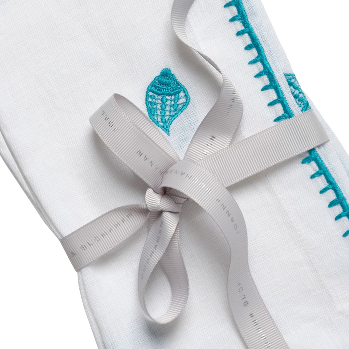 Shell Embroidered Dinner Napkins, White, Set of Two - The Well Appointed House
