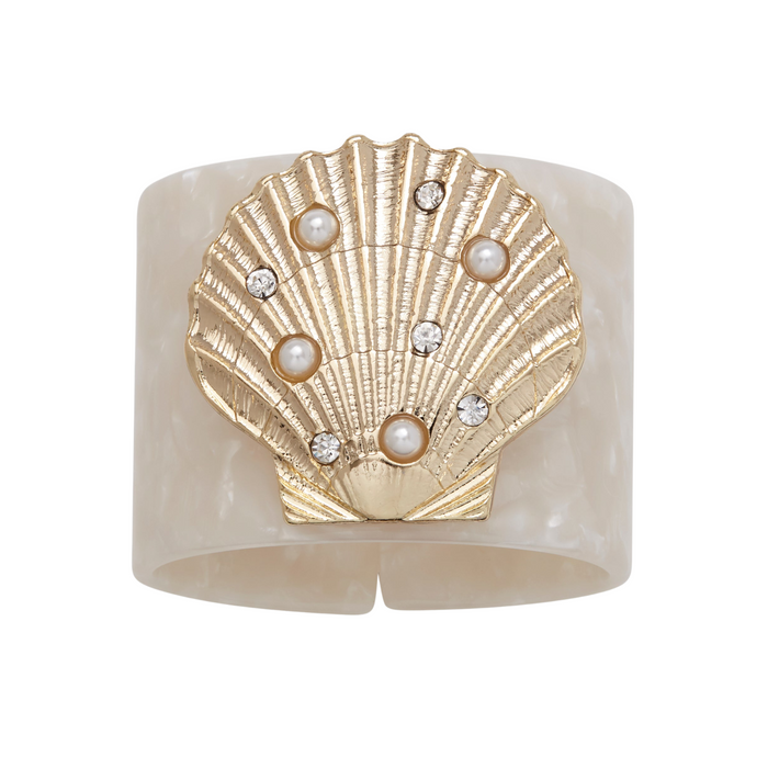 Shell Resin Napkin Rings, Pearly White, Set of Four - The Well Appointed House