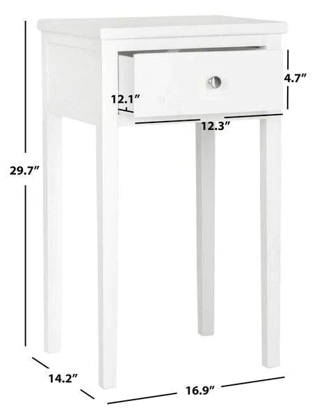 Side Table With Storage Drawer in White With Silver Accents - Side & Accent Tables - The Well Appointed House