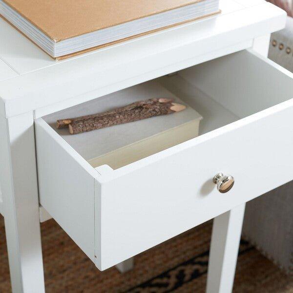 Side Table With Storage Drawer in White With Silver Accents - Side & Accent Tables - The Well Appointed House