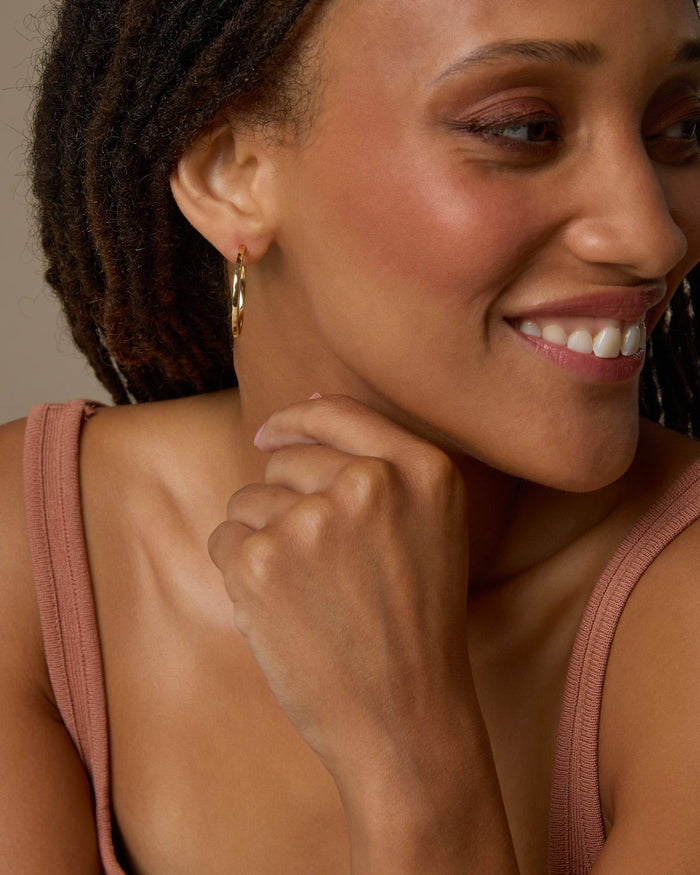 Bryan Anthonys Layers of You Simplicity Dainty Hoops in Gold on Model