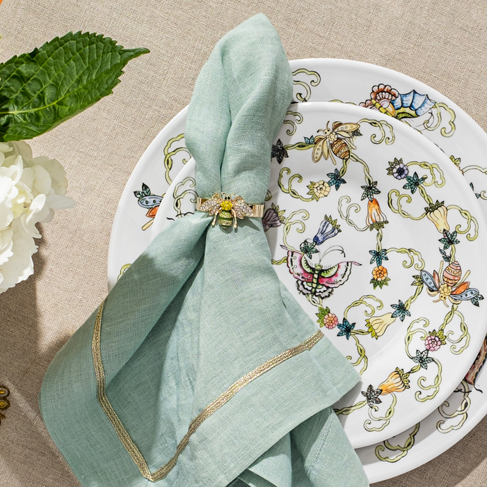 Skinny Stripey Bee Napkin Rings, Green, Set of Four - The Well Appointed House