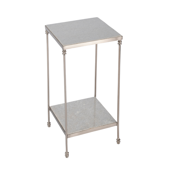 Slender Iron and White Marble Two Tier Side Table - The Well Appointed House