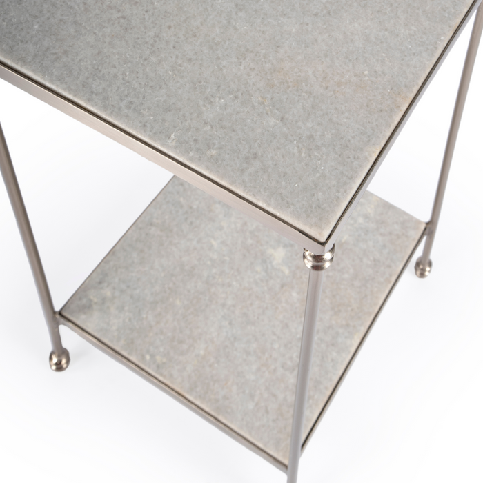 Slender Iron and White Marble Two Tier Side Table - The Well Appointed House