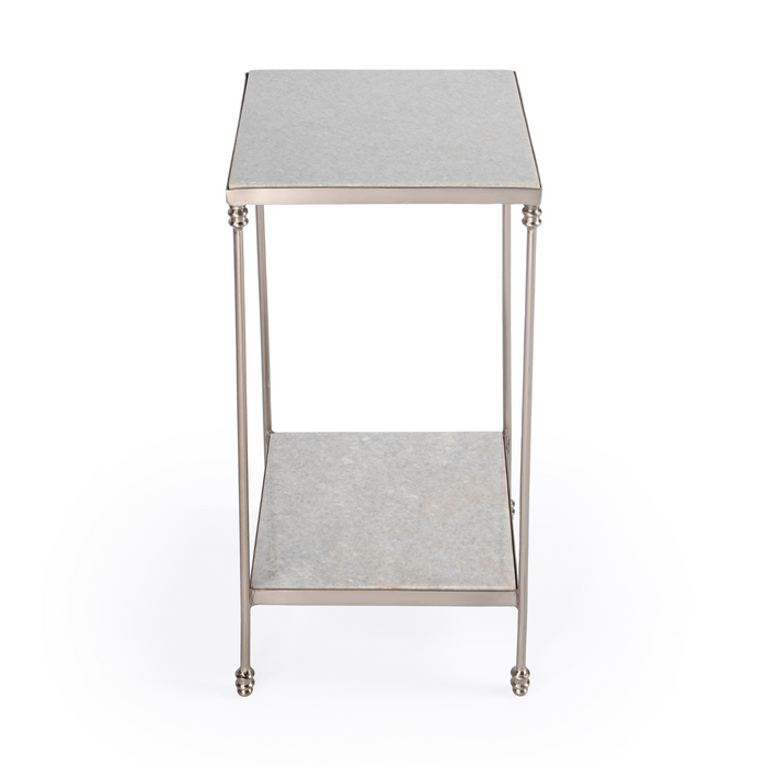 Slender Iron and White Marble Two Tier Side Table - The Well Appointed House
