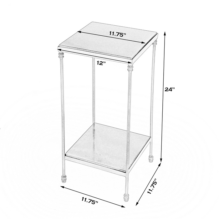 Slender Iron and White Marble Two Tier Side Table - The Well Appointed House