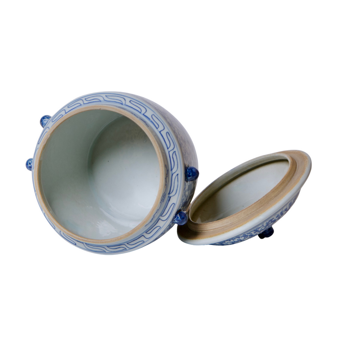 Small Blue and White Porcelain Double Happiness Lug Jar - The Well Appointed House