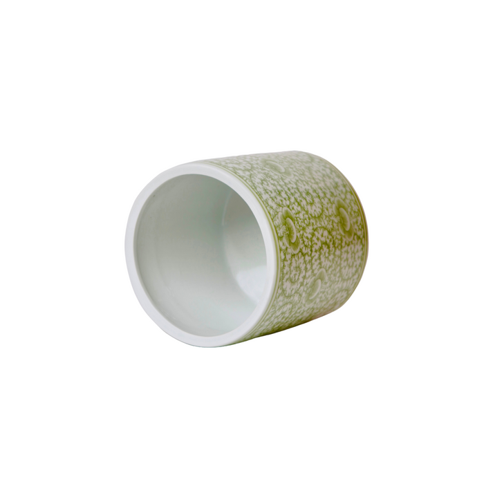 Small Green and White Porcelain Scrolling Peony Cachepot - The Well Appointed House