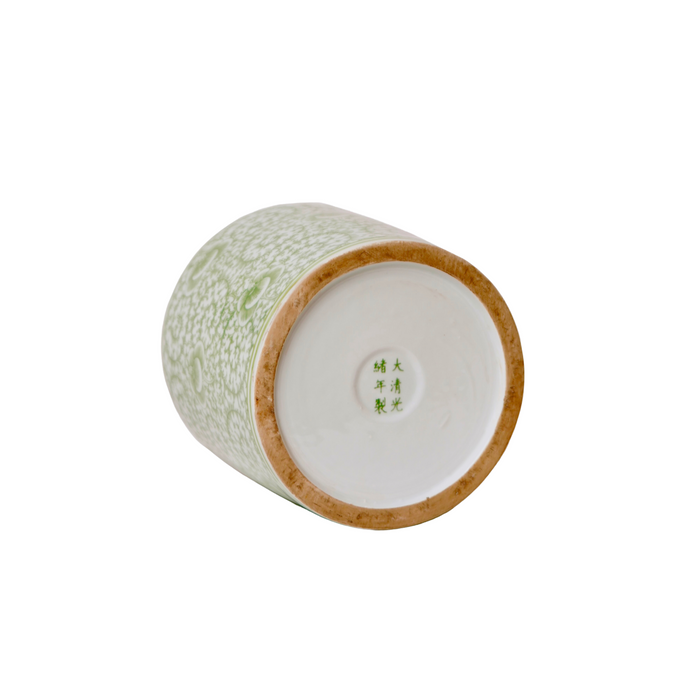 Small Green and White Porcelain Scrolling Peony Cachepot - The Well Appointed House