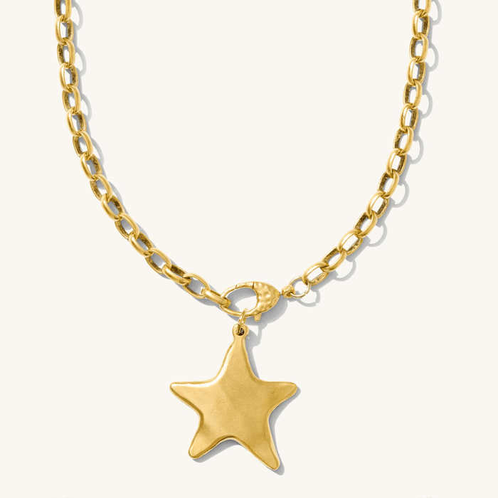 The gold Solara convertible necklace with its oversized star charm removed