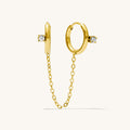 Solitaire chain double earring in 18k gold vermeil linking two piercings