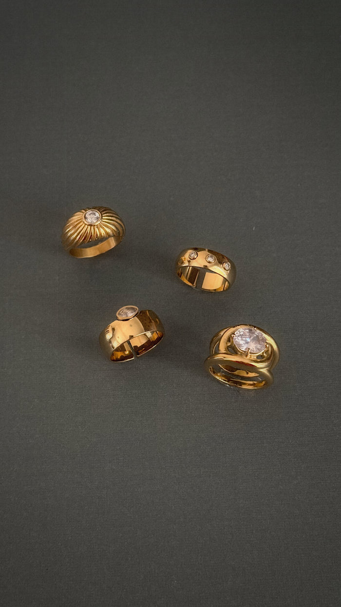 Gold-toned rings from Beads by Tara, minimal styles designed to stack together