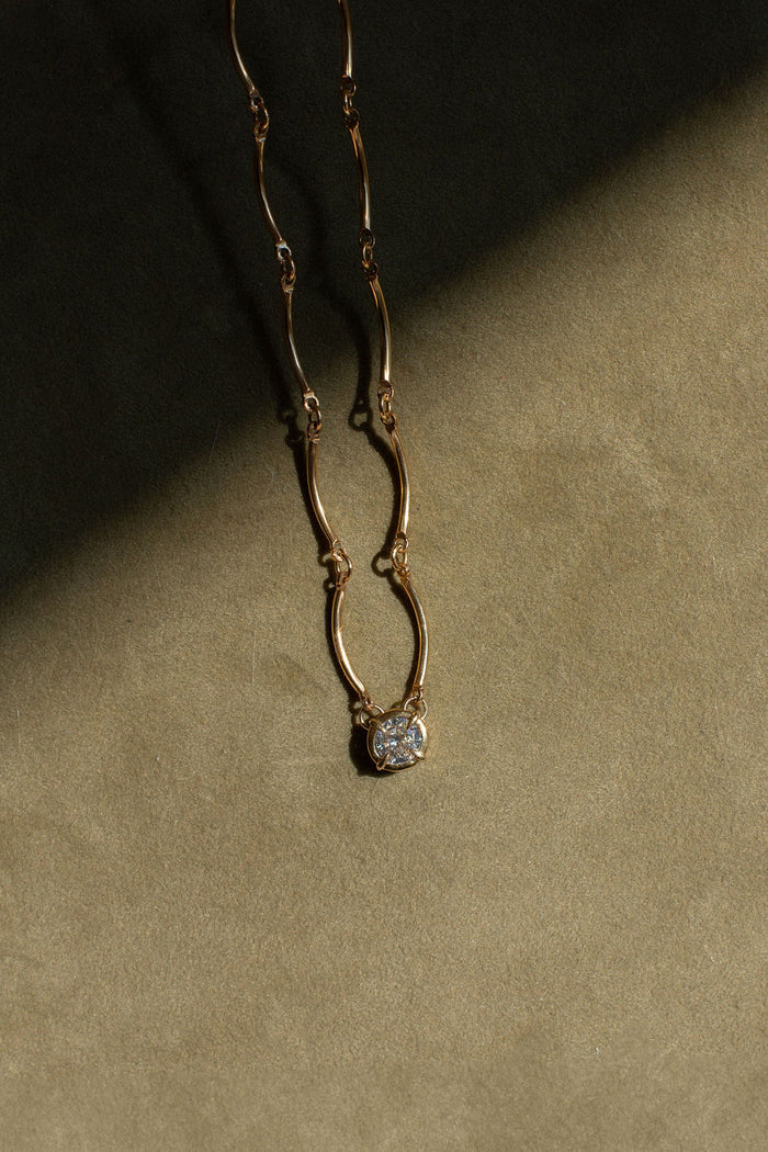 14k gold fill Solitaire Wave chain necklace with an extender chain